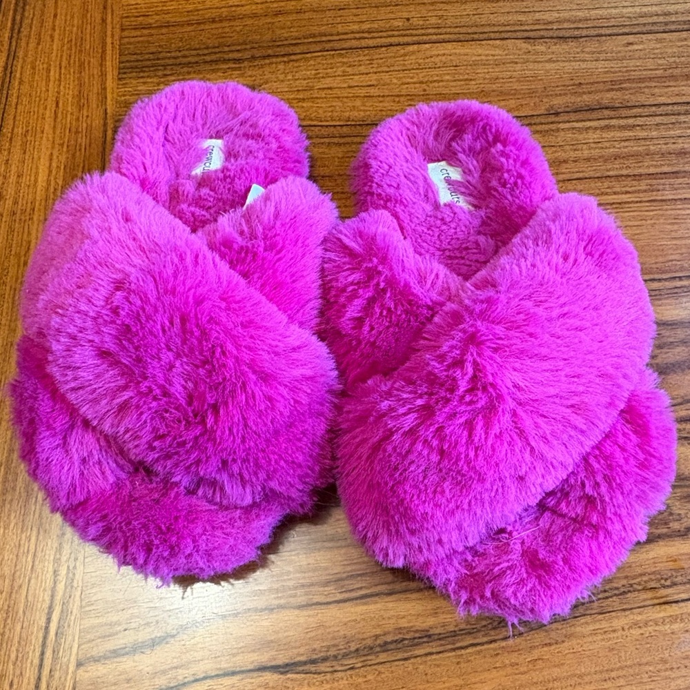 J. Crew Fuchsia Faux Fur Criss-Cross Strap Slipper Slides